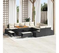 QZZCED Set di divani da giardino modulari con cuscini, 4 divani laterali, 6 posti centrali, 2 sgabelli lunghi e tavolino, polyrattan e acciaio verniciato a polvere, resistente