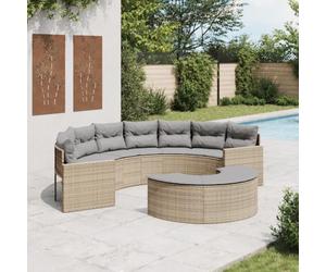QZZCED Set di divani da giardino semi-circolari con cuscini e poggiapiedi, mobili da esterno in rattan PE resistente alle intemperie, per terrazza o patio, con fodere sfoderabili