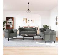 QZZCED Set di divani in 3 pezzi, grigio scuro, in tessuto tradizionale, elegante e confortevole, per soggiorno, con braccioli imbottiti e design classico, stabile, materiale traspirante durevole
