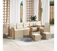 QZZCED Set di divani modulari per giardino e terrazza con 4 divani 3 posti 2 sgabelli Tavolo da esterno in polyrattan resistente ai raggi UV e legno di acacia mobili dal design moderno