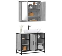 QZZCED Set di mobili da bagno 2 pezzi in compensato grigio Sonoma con armadio a specchio e mobile lavabo, struttura in metallo stabile, ampio stoccaggio, montaggio a parete,