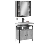 QZZCED Set di mobili da bagno 2 pezzi in compensato grigio Sonoma con specchio, ampio spazio e design montaggio a parete per risparmio di spazio, materiale resistente