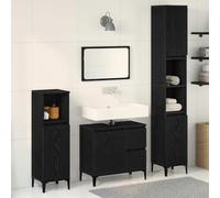 QZZCED Set di mobili da bagno 3 pezzi con cassetto nero 30 x 30 x 180 cm, portaoggetti compatto e organizzatore moderno per spazi ristretti, set minimalista con ripiani