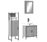 QZZCED Set di mobili da bagno 3 pezzi in compensato grigio Sonoma con specchio e armadietto, design moderno per stoccaggio organizzato, pensile resistente all'umidità