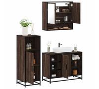 QZZCED Set di mobili da bagno 3 pezzi in legno compensato rovere marrone con specchio e scaffalature, armadio stabile e durevole per l'organizzazione della stanza