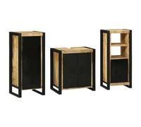 QZZCED Set di mobili da bagno 3 pezzi, marrone con armadi in legno massiccio e gambe in ferro per stile industriale e risparmio di spazio