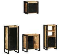 QZZCED Set di mobili da bagno 4 pezzi, marrone in legno di manico massiccio, pensili e piedi per stoccaggio organizzato, design industriale urbano robusto per spazi