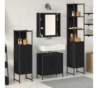 QZZCED Set di mobili da bagno 4 pezzi, nero, 33 x 33 x 185,5 cm, set moderno con specchi e ripiani, armadio portaoggetti per spazi contemporanei, design minimalista