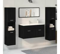 QZZCED Set di mobili da bagno 4 pezzi rovere nero 41 x 38,5 x 46 cm con specchio e armadio a parete per risparmio di spazio e organizzazione moderna
