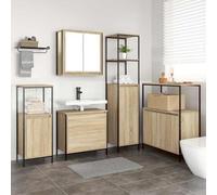 QZZCED Set di mobili da bagno 5 pezzi beige 76,5 x 35 x 95 cm con specchio piatto e ripiani, set di stoccaggio moderno e funzionale con ante lisce e fissaggio a parete