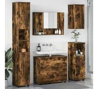 QZZCED Set di mobili da bagno 5 pezzi rovere fumato 30 x 35 x 192 cm, set moderno con armadio per lavandino, specchio e tre armadietti di stoccaggio, design funzionale