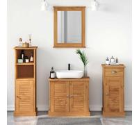 QZZCED Set di mobili da bagno rustici con cassetto e specchio piatto, 4 pezzi in legno massello di pino marrone miele, set di scaffali con ante con cerniere