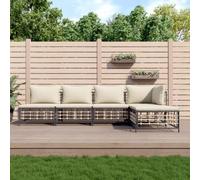 QZZCED Set di mobili da giardino 5 posti rattan sintetico grigio con cuscini, set esterno struttura in acciaio resistente all'acqua e modulare per terrazza e patio