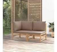 QZZCED Set di mobili da giardino in bambù con cuscini, divano modulare esterno per terrazza e patio, design flessibile, facile da montare, materiale naturale e durevole, per spazi