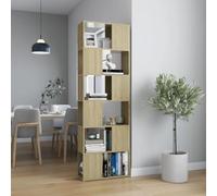 QZZCED Sonoma - Scaffale separatore per ambienti in rovere compensato, 60 x 24 x 186 cm, con 6 scomparti spaziosi, struttura solida e design classico per organizzare libri,