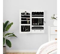 QZZCED Specchio con portagioie da parete bianco 37,5 x 10 x 67 cm, organizer da toeletta con 2 cassetti, ganci, appendiabiti e ripiani, porta con serratura e 2 chiavi, facile da pulire, risparmio