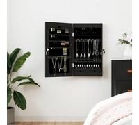 QZZCED Specchio con portagioie da parete nero 37,5 x 10 x 67 cm, 2 cassetti, porta con serratura e 2 chiavi, organizer per gioielli e profumi, design salvaspazio facile da pulire,