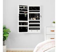 QZZCED Specchio con portagioie e luci a LED da parete bianco, 2 cassetti, porta con serratura e 2 chiavi, ampio spazio per gioielli e profumi, design salvaspazio materiale durevole