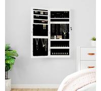 QZZCED Specchio con portagioie e luci a LED da parete bianco, organizer per gioielli con serratura e ripiani, specchio portaoggetti con ganci e custodia protettiva, design salvaspazio