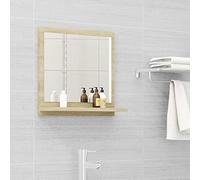 QZZCED Specchio da bagno moderno con ripiano in legno compensato di colore rovere 40 x 10,5 x 37 cm, specchio da parete acrilico durevole per decorazione del bagno e organizzazione degli articoli