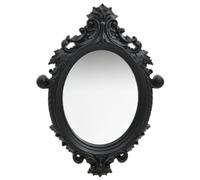QZZCED Specchio da parete in stile castello nero 56 x 76 cm con cornice ornata PU, specchio antico decorativo per spogliatoio, cornice robusta con motivo castigliano e bordo piatto, pronto