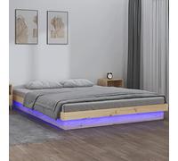 QZZCED Struttura per letto a LED con luci colorate e telecomando, realizzata in legno di pino massiccio, 140 x 190 cm, senza materasso, include 4 gambe solide per stabilità e durata