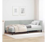 QZZCED Struttura per letto ad angolo, grigio chiaro, 100 x 200 cm, con testiera regolabile, base in legno massello e rivestimento in velluto accogliente, per camera da letto moderna