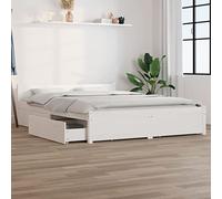 QZZCED Struttura per letto con cassetti bianchi 160 x 200 cm, moderna base per letto in legno di pino massiccio con testiera classica e doghe robuste, 4 cassetti