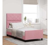QZZCED Struttura per letto con testiera e pediera in velluto rosa, 100 x 200 cm, design moderno ed elegante, con imbottitura in schiuma per il massimo comfort ed estetica contemporanea,