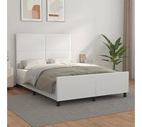 QZZCED Struttura per letto con testiera regolabile in altezza, in similpelle bianca, resistente e facile da pulire, 140 x 190 cm, base a doghe in legno per distribuzione del peso