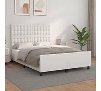 QZZCED Struttura per letto con testiera regolabile in altezza, pelle sintetica bianca, resistente e facile da pulire, 140 x 190 cm, base con doghe in legno per distribuzione del peso