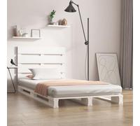 QZZCED Struttura per letto in legno massello di pino bianco, 90 x 190 cm, con testiera a doghe e base di supporto, design moderno e rustico per camera da letto, mobile per camera da letto