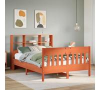 QZZCED Struttura per letto in legno massello marrone 120 x 190 cm con testiera e pediera, 6 scomparti di stoccaggio, doghe robuste per un eccellente supporto e distribuzione del