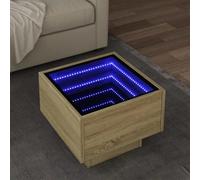 QZZCED Tavolino ausiliario con specchio LED Infinity e luci RGB, superficie resistente in legno di ingegneria per camera da letto, tavolino da salotto con regolazione dell'illuminazione e connessione