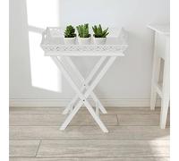 QZZCED Tavolino ausiliario con vassoio smontabile, struttura pieghevole per risparmiare spazio, MDF e legno di pino con finitura in vernice bianca, ideale per corridoio, officina, giardino