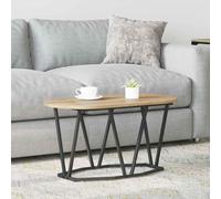 QZZCED Tavolino da caffè ovale moderno, 80 x 40 x 40,5 cm, con stile industriale e gambe nere, superficie in legno massello per soggiorno, design contemporaneo e funzionale