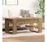 QZZCED Tavolino da caffè rettangolare in legno strutturato con scaffale, 102 cm di lunghezza, mobile da soggiorno e supporto per libri, finitura unica e struttura solida