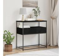 QZZCED Tavolo consolle industriale rettangolare con ripiani in legno e gambe in ferro, finitura nera per soggiorno, corridoio o ingresso, design urbano moderno e stoccaggio