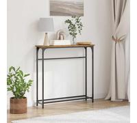 QZZCED Tavolo Consolle Industriale Stretto con Ripiani Aperti e Livellatori Regolabili, Struttura Solida in Legno e Ferro per Corridoio o Soggiorno, Design Urbano Moderno