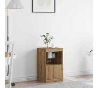 QZZCED Vetrina Rovere Artisan Credenza moderna con luci a LED e ampio stoccaggio, ideale per organizzare e decorare il tuo spazio. 41 x 37 x 67 cm compensato