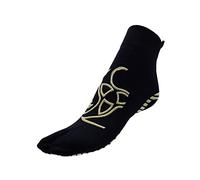 R-EVENGE CALZA PILATES 1 FINGER ANTISCIVOLO, ANTIBATTERICA, TRASPIRANTE PER ESERCIZI A CORPO LIBERO E CON ATTREZZI (S 34-37, NERO/ORO GLITTER) Titolo articolo