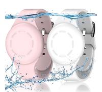 R-fun Braccialetti Impermeabili per Bambini, Compatibili con Apple Air Tag Tracker con Silicone Morbido, Custodia Anti-smarrimento per Bambini,Bianco/Rosa