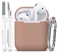 R-fun compatibile con AirPods 2 generazione 2019 Custodia, 1 gen 2016 Custodia con kit di pulizia e portachiavi, morbida custodia protettiva in silicone per Apple AirPods,Tè al latte