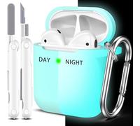 R-fun compatibile con AirPods 2 generazione 2019 Custodia, 1 gen 2016 Custodia con kit di pulizia e portachiavi, morbida custodia protettiva in silicone per Apple AirPods,Azzurro