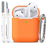 R-fun compatibile con AirPods 2 generazione 2019 Custodia, 1 gen 2016 Custodia con kit di pulizia e portachiavi, morbida custodia protettiva in silicone per Apple AirPods,Orange