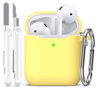 R-fun compatibile con AirPods 2 generazione 2019 Custodia, 1 gen 2016 Custodia con kit di pulizia e portachiavi, morbida custodia protettiva in silicone per Apple AirPods,Giallo