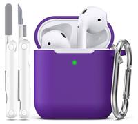 R-fun compatibile con AirPods 2 generazione 2019 Custodia, 1 gen 2016 Custodia con kit di pulizia e portachiavi, morbida custodia protettiva in silicone per Apple AirPods,Viola