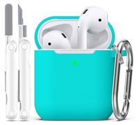 R-fun compatibile con AirPods 2 generazione 2019 Custodia, 1 gen 2016 Custodia con kit di pulizia e portachiavi, morbida custodia protettiva in silicone per Apple AirPods,Verde acqua