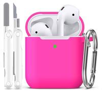 R-fun compatibile con AirPods 2 generazione 2019 Custodia, 1 gen 2016 Custodia con kit di pulizia e portachiavi, morbida custodia protettiva in silicone per Apple AirPods,Rosa Pink