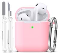 R-fun compatibile con AirPods 2 generazione 2019 Custodia, 1 gen 2016 Custodia con kit di pulizia e portachiavi, morbida custodia protettiva in silicone per Apple AirPods,Rosa